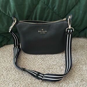 Kate Spade Black Crossbody/shoulder Bag with Striped Strap Peppled Leather